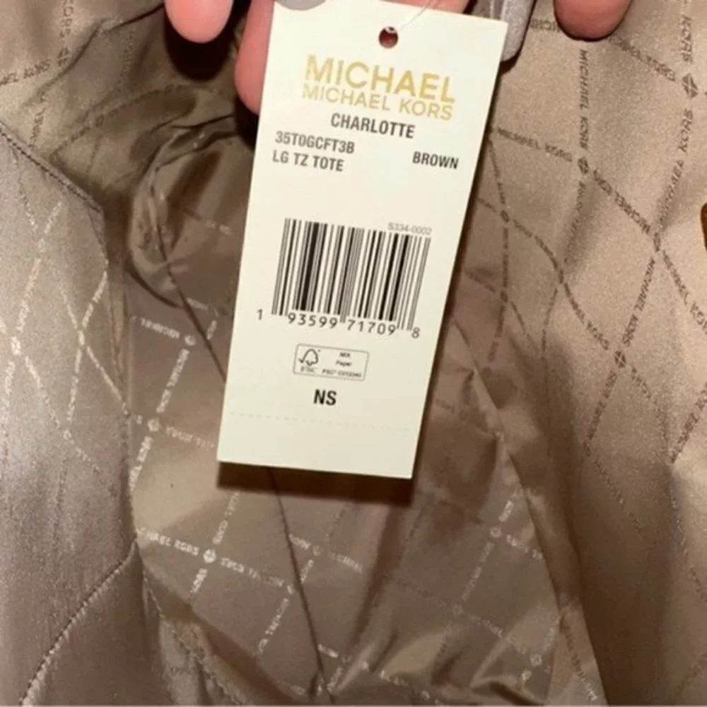 Michael Kors Charlotte Large Logo Top-Zip Tote Carryall Bag in Brown - Picture 2 of 14